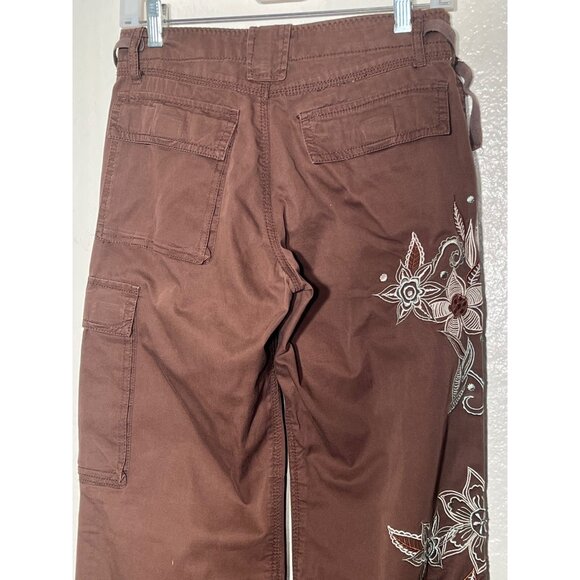 By Deep Los Angeles Small Brown Cargo Pants Cotton Embroidered Y2K - Picture 10 of 16